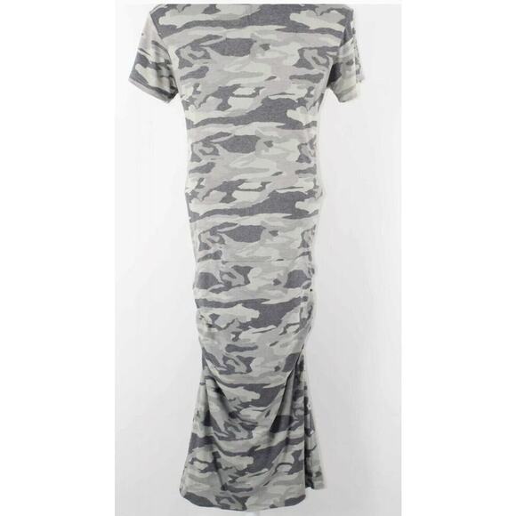 Monrow Sz M Olive Green Camo Ruched Fitted Poly Cotton Rayon Dress - Picture 2 of 6